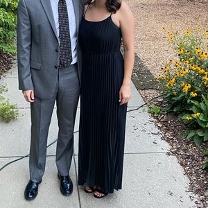 Black pleated midi dress